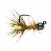 Fulling Mill Peeping Caddis Jig Burnt Green Tungsten Beadhead Barbless Flies