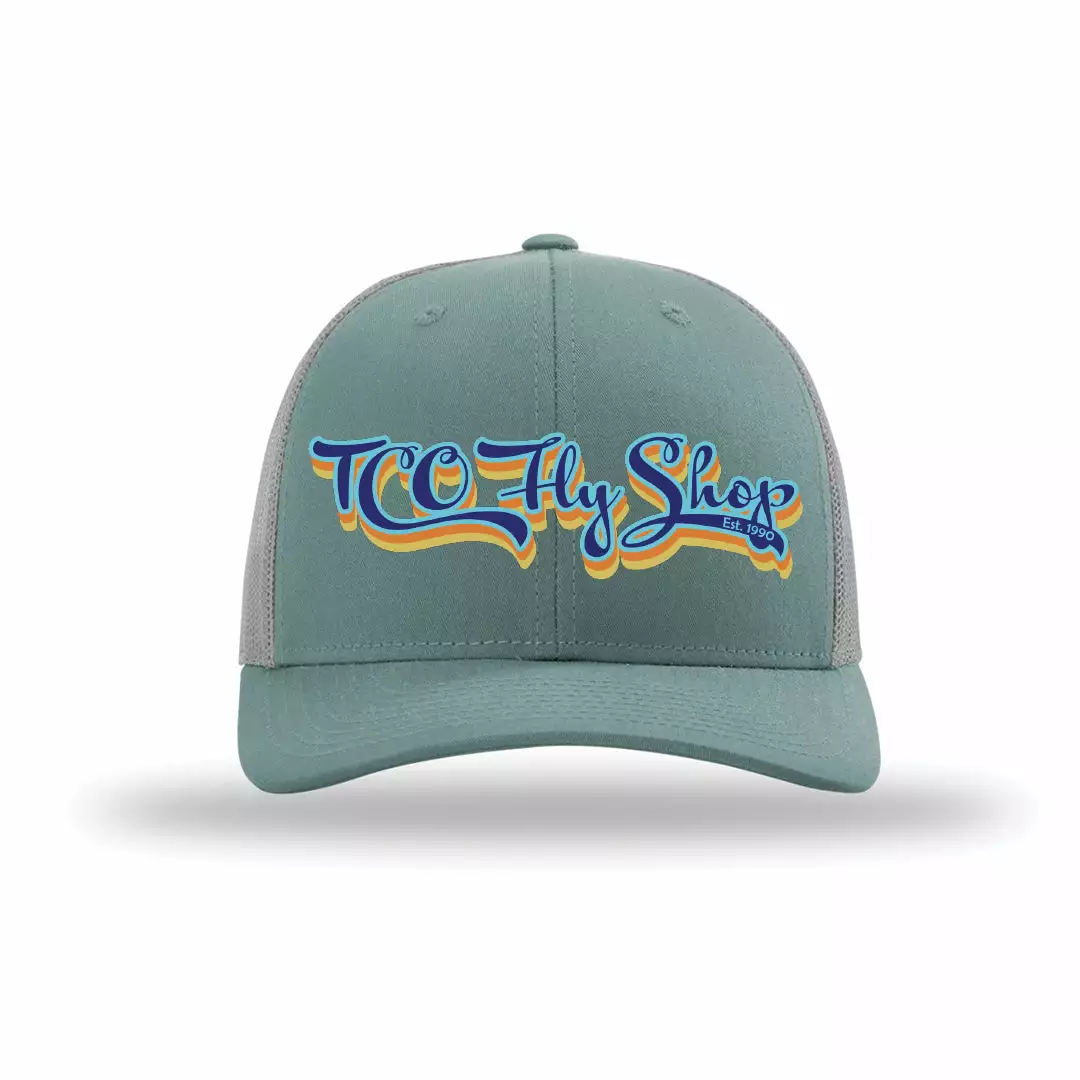 TCO Fly Shop Hat Low Pro Trucker - Retro Logo Light Teal / Lt. Gray Socks Hats Gloves