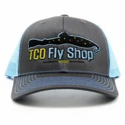 TCO Fly Shop Logo Hat Trucker - Charcoal/Columbia Blue Socks Hats Gloves